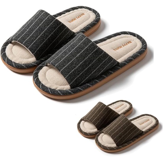 Linen House Slippers 2 Pairs Striped Indoor Home Slippers