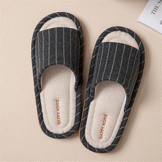 Linen House Slippers 2 Pairs Striped Indoor Home Slippers
