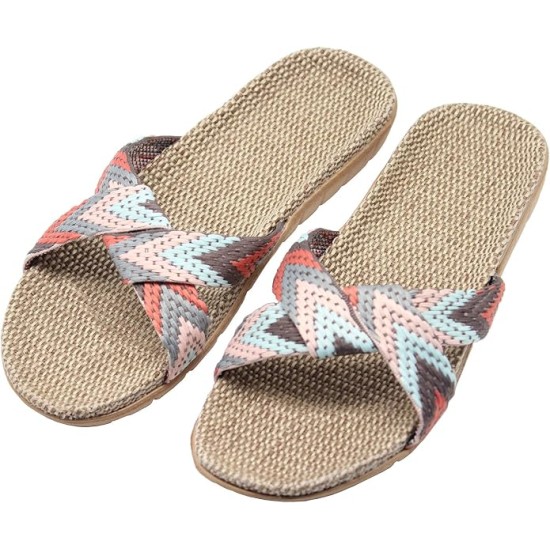 Women's Slippers Flax Cross House Shoes Indoor Breathable Outdoor Sandals