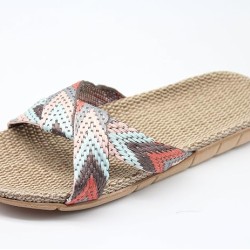 Women's Slippers Flax Cross House Shoes Indoor Breathable Outdoor Sandals