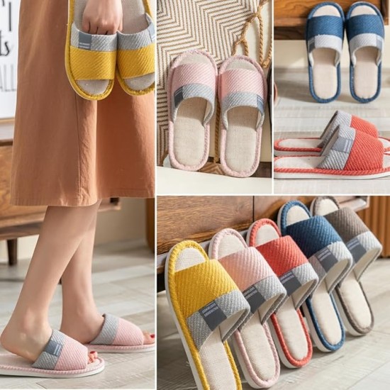 Japanese Style Open Toe Slippers Cotton Linen Indoor House Shoes