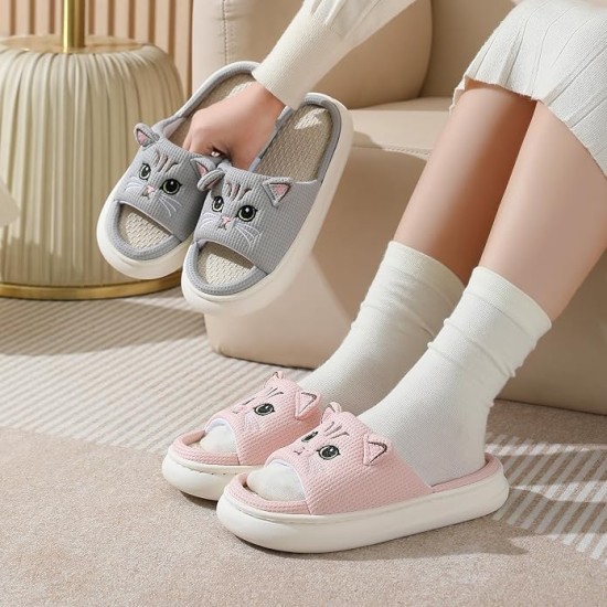 Cat Slippers for Women Fuzzy Plush Kitty House Shoes
