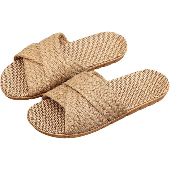 Unisex Linen Slippers Indoor Breathable House Shoes