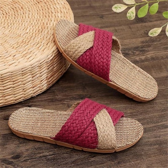 Unisex Linen Slippers Indoor Breathable House Shoes