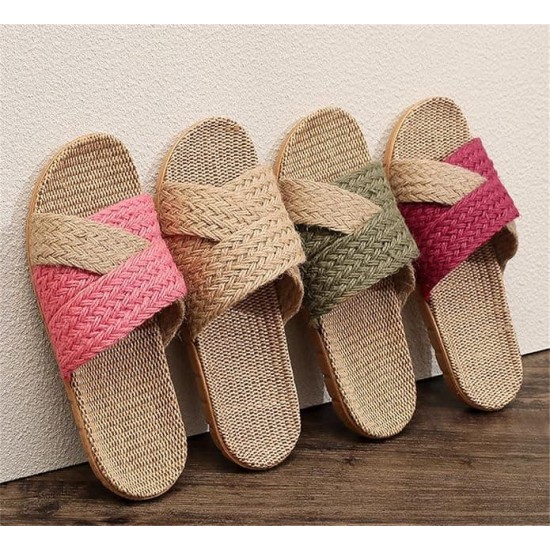 Unisex Linen Slippers Indoor Breathable House Shoes