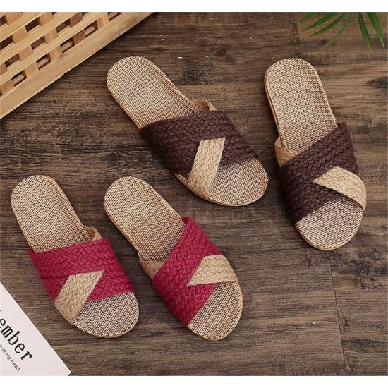 Unisex Linen Slippers Indoor Breathable House Shoes