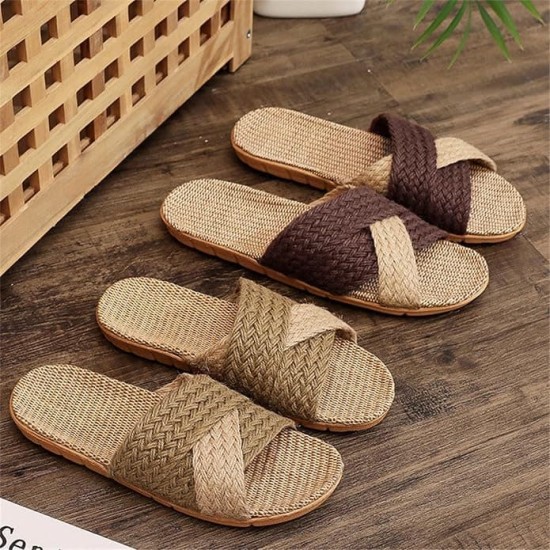 Unisex Linen Slippers Indoor Breathable House Shoes
