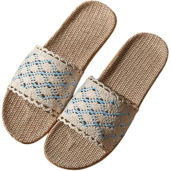 Lace Band Linen Slippers for Women Non-Slip Indoor House Shoes