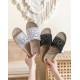 Lace Band Linen Slippers for Women Non-Slip Indoor House Shoes