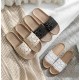 Lace Band Linen Slippers for Women Non-Slip Indoor House Shoes