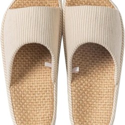 Womens House Slippers Open Toe Tatami Straw Men's Indoor Shoes