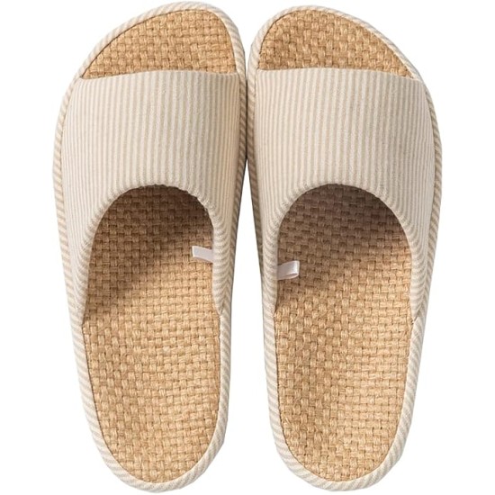 Womens House Slippers Open Toe Tatami Straw Men's Indoor Shoes