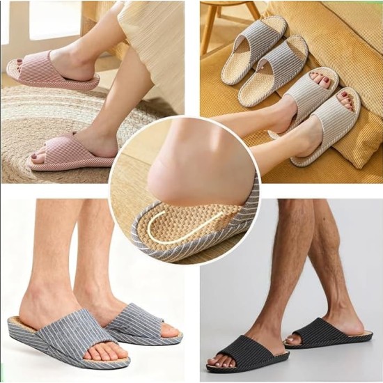 Womens House Slippers Open Toe Tatami Straw Men's Indoor Shoes