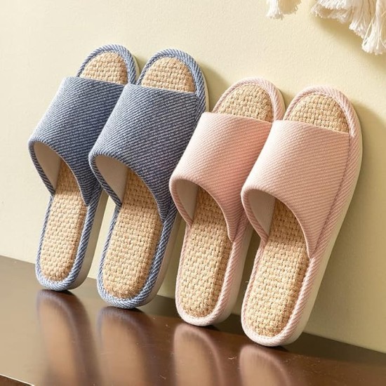 Linen Slippers Indoor Silent Slippers For Women And Men