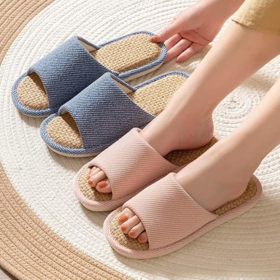 Linen Slippers Indoor Silent Slippers For Women And Men