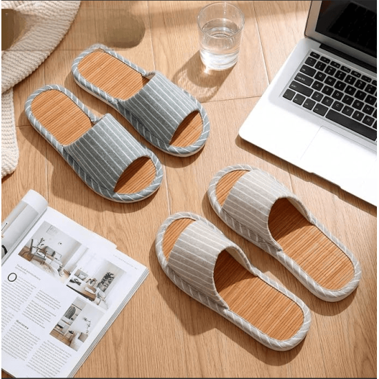 2 Pairs Bamboo Slippers for Breathable Soft House Slippers 