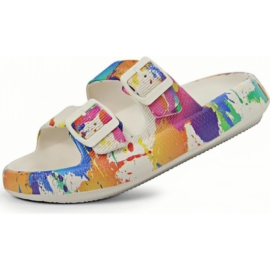 Pillow Slippers - Double Buckle Adjustable Slides - EVA Flat Sandals