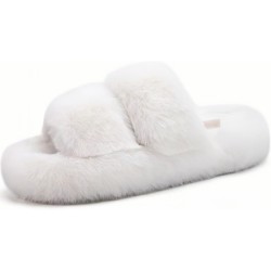 Womens House Slippers Woman Fuzzy Fluff Indoor Slipper Ladies Furry Fur Bedroom Slip On Slipers Women’s Home Winter Open Toe