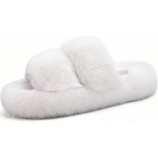 Womens House Slippers Woman Fuzzy Fluff Indoor Slipper Ladies Furry Fur Bedroom Slip On Slipers Women’s Home Winter Open Toe