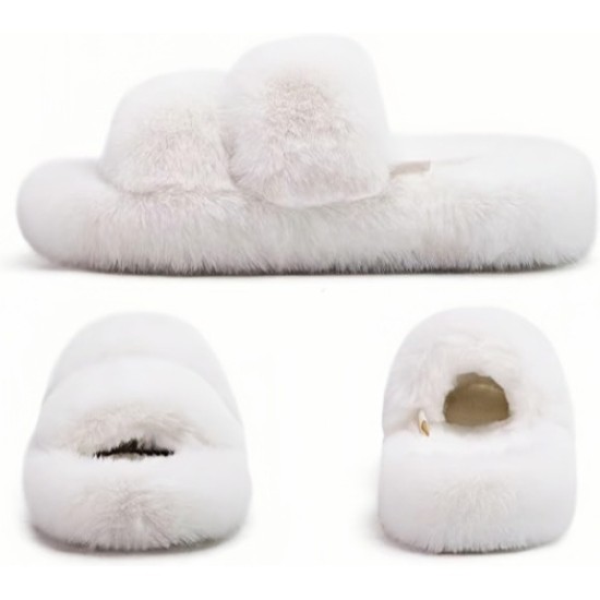 Womens House Slippers Woman Fuzzy Fluff Indoor Slipper Ladies Furry Fur Bedroom Slip On Slipers Women’s Home Winter Open Toe