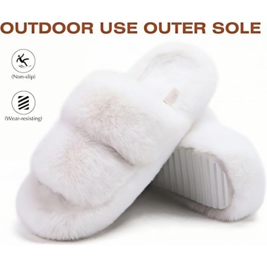 Womens House Slippers Woman Fuzzy Fluff Indoor Slipper Ladies Furry Fur Bedroom Slip On Slipers Women’s Home Winter Open Toe