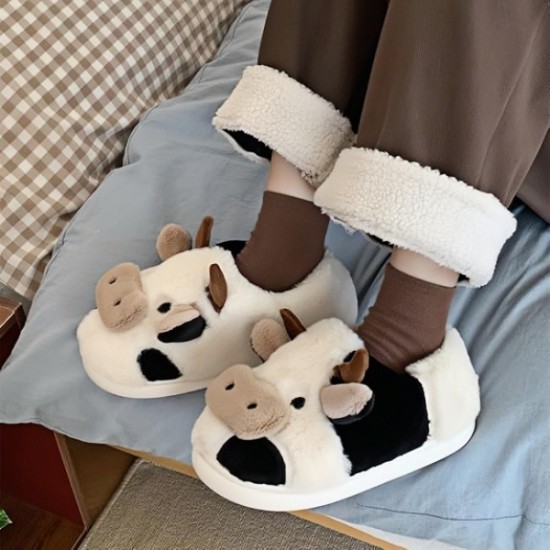 Cow Slippers,slippers for Women Men,Cute Fuzzy Slippers, Womens/Mens Kawaii Animal Cartoon Cotton Plush House Slippers