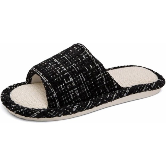 House Slippers Indoor Cotton Flax Slippers, Women's and Men's Casual Soft Non-slip Open Toed Mute Slippers