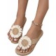 Women's Floral Decor Open Toe Linen Flip Flops Slipper Summer Vacation Slip on Slide Sandal